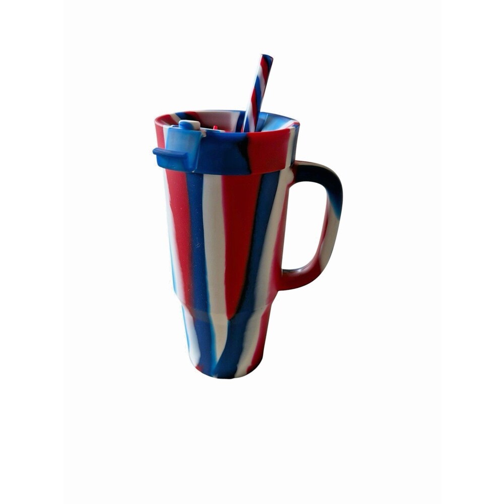 SiliPint Silicone Drink Tumbler With Handle Lid & Straw 32oz The Patriot